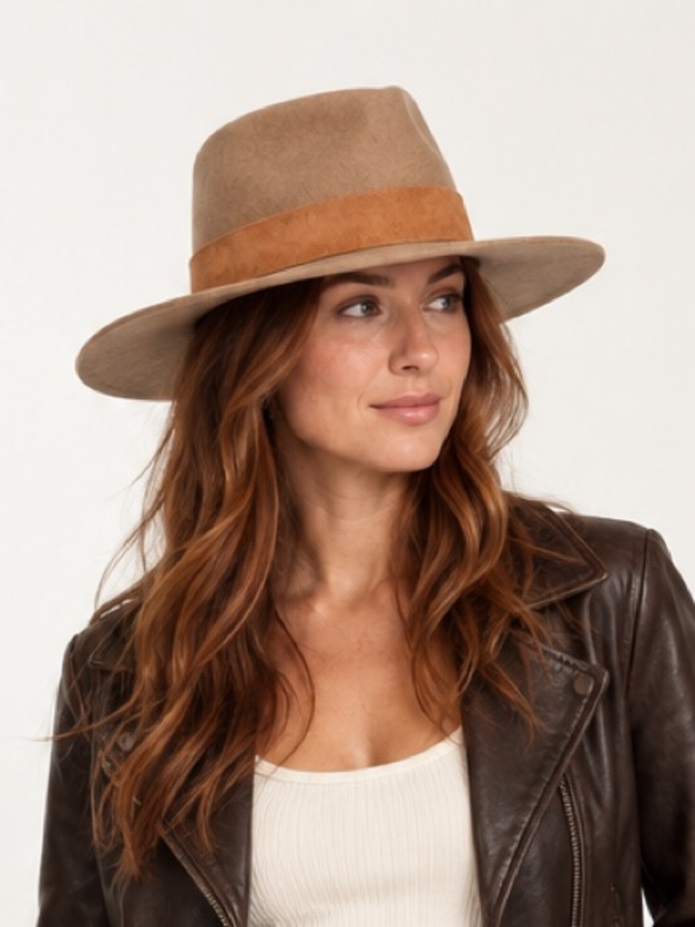 WYETH Dylan Camel 100% Wool Wide Brim Felt Fedora Rancher Hat O/S